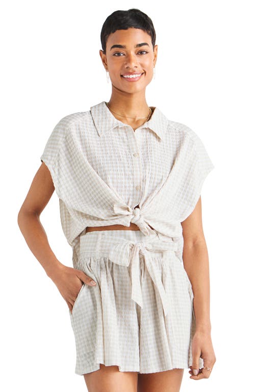 Splendid Gabrielle Gingham Tie Waist Shorts In White Sand/white