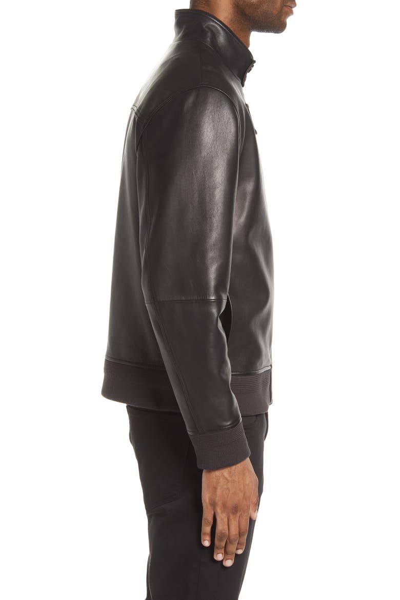Harrington Leather Bomber Jacket, Alternate, color, BLACK