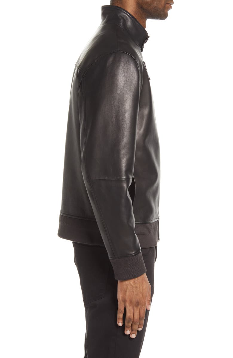 Vince Harrington Leather Bomber Jacket, Alternate, color, Black
