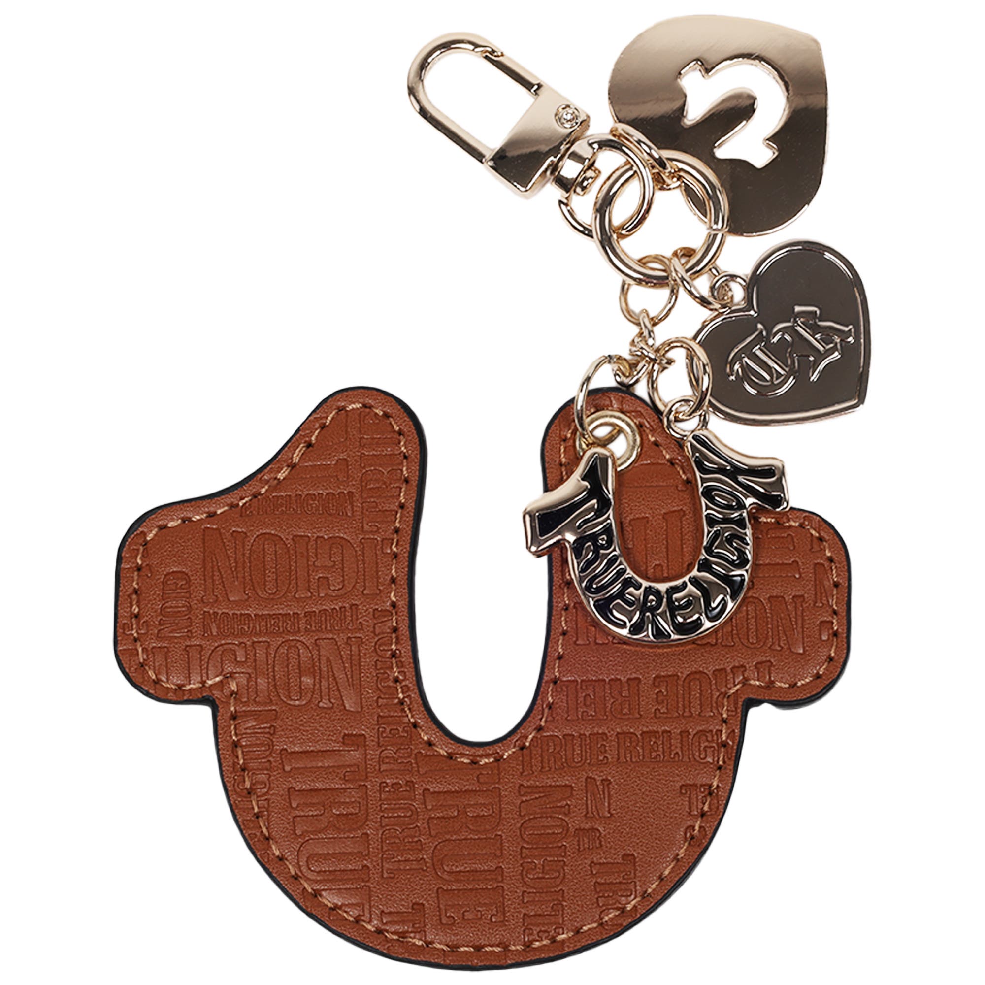 True Religion Embossed Horseshoe Bag Charm, Main, color, Cognac