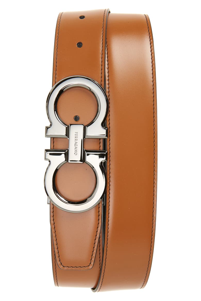 Gancini Reversible Leather Belt, Main, color, NEW VICUNA NERO