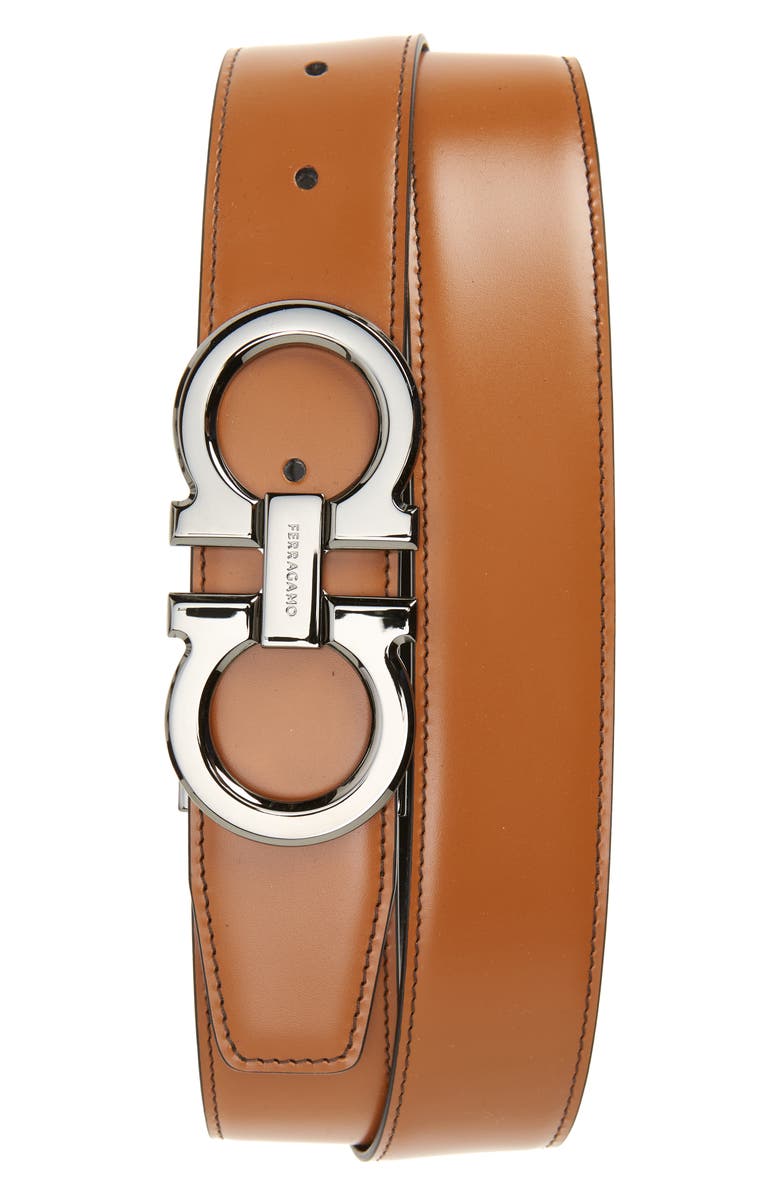 FERRAGAMO Gancini Reversible Leather Belt, Main, color, Nero Cocoa Brown