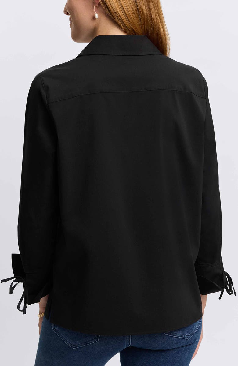 Foxcroft Carla Tie Cuff Cotton Blend Popover Top, Alternate, color, Black