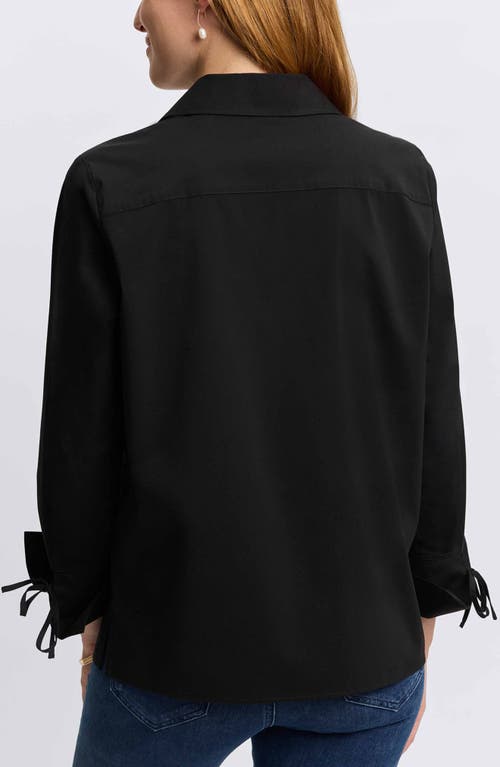 Foxcroft Carla Tie Cuff Cotton Blend Popover Top In Black