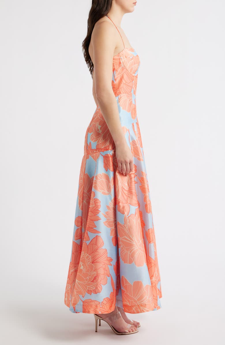 Hutch Saige Floral Sweetheart Neck Cocktail Dress, Alternate, color, Sky/ Coral Layered Peonies