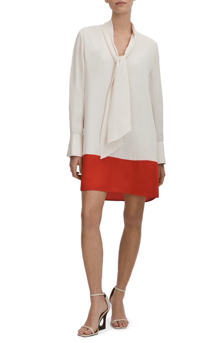 Reiss Marta Tie Neck Woven Top, Main, color, Cream/ Red