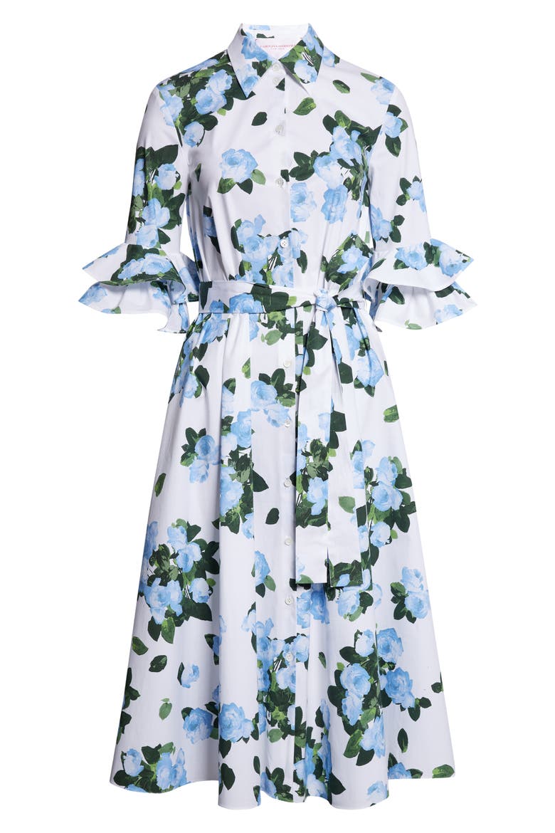 Rose Print Belted Midi Shirtdress, Alternate, color, WHITE MULTI