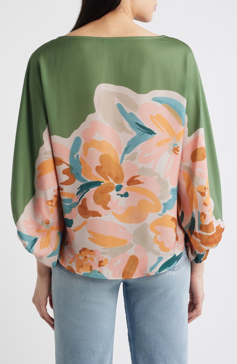 Wit & Wisdom Placement Print Peasant Top, Alternate, color, Basil Multi