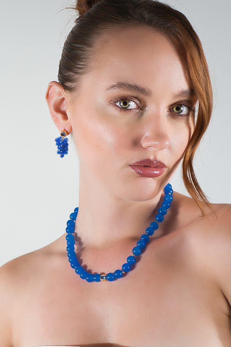 Tia Cascade Cluster Royal Blue Chalcedony Bead Drop Earrings, Alternate, color, Royal Blue