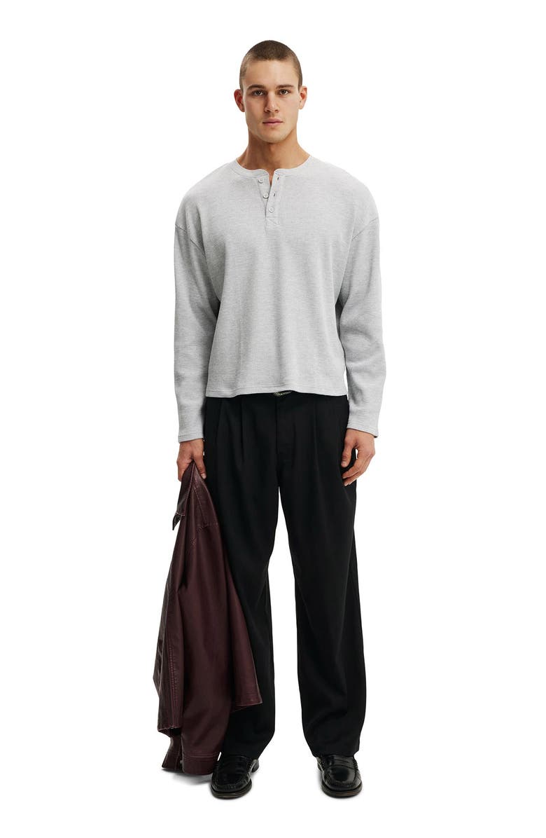 Cotton On Men's Relaxed Fit Textured Henley Long Sleeve, Alternate, color, Grey Marle Waffle