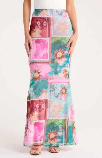 AFRM Tegan Animal Print Mesh Maxi Skirt