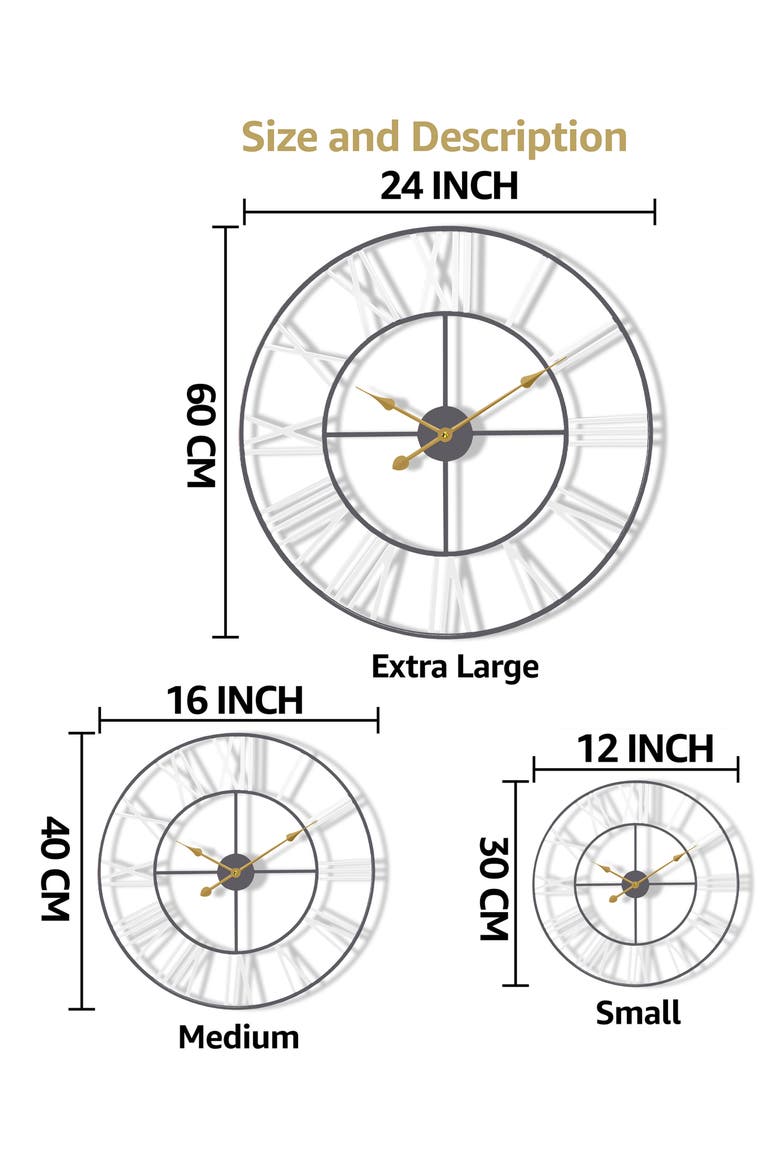 16-Inch Roman Numeral Wall Clock, Alternate, color, WHITE