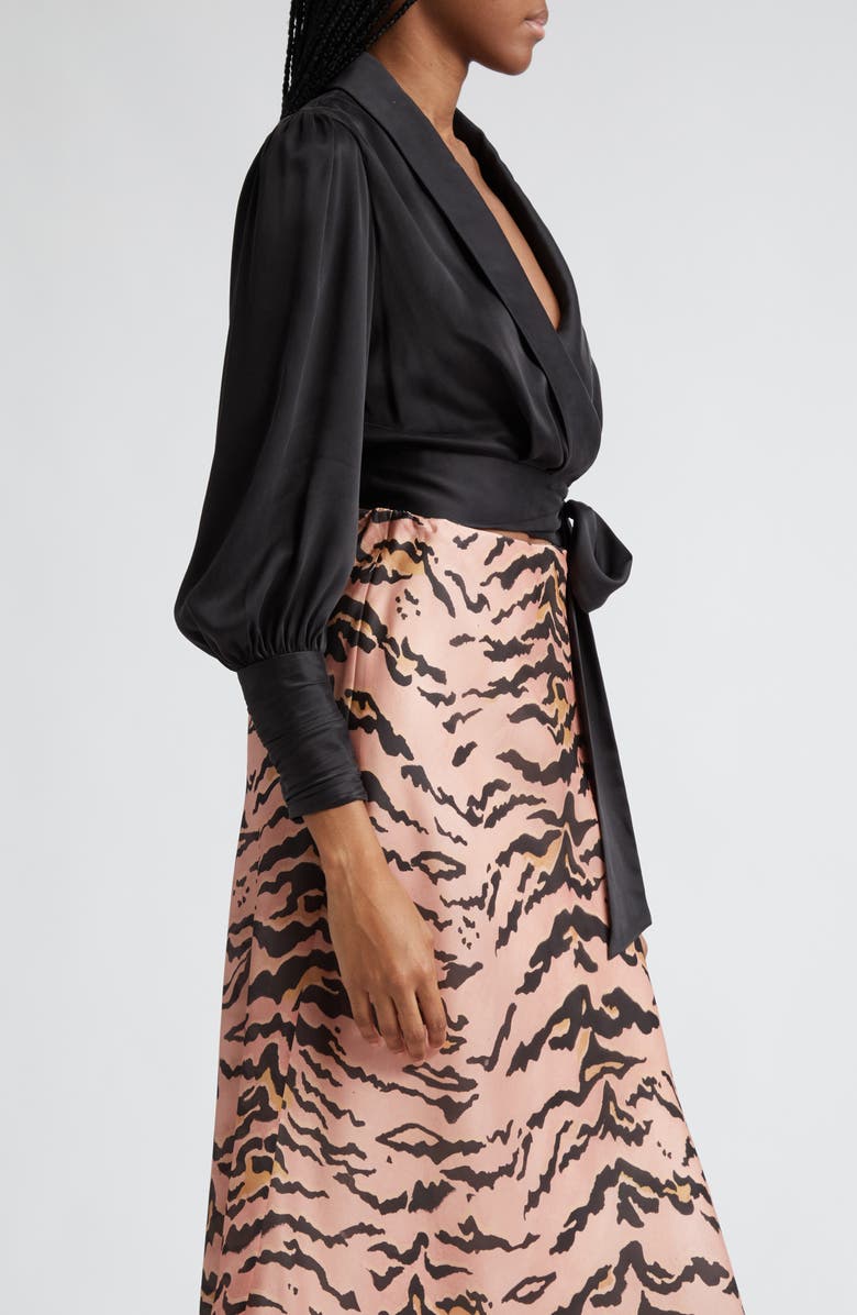 Zimmermann Long Sleeve Silk Wrap Top, Alternate, color,