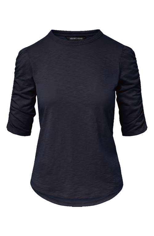Veronica Beard Waldorf Ruched-sleeve Slub T-shirt In Blue