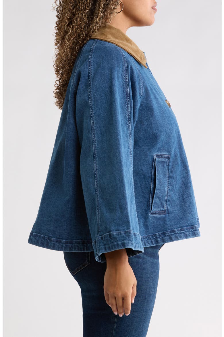 Swing Cropped Denim Trench Coat, Alternate, color, MEDIUM WASH