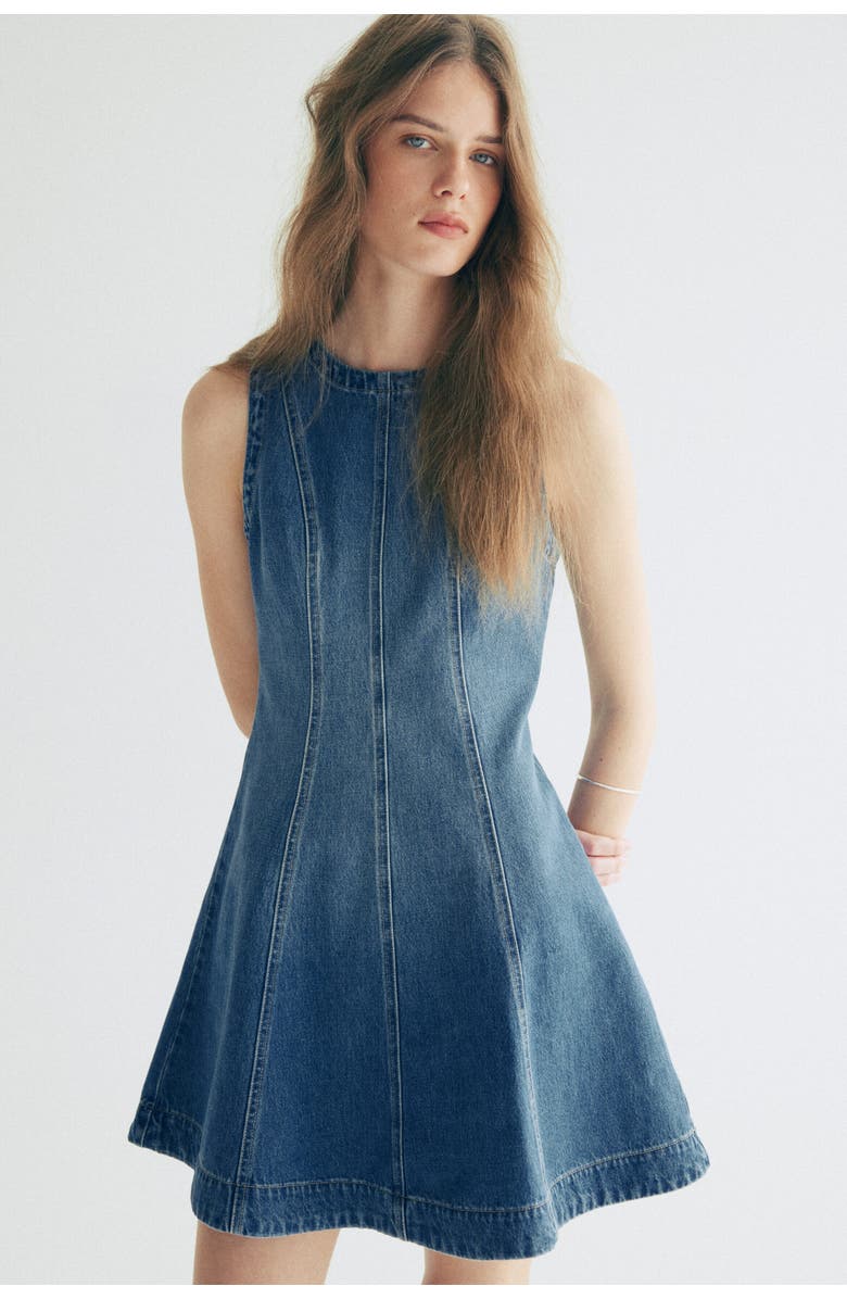 H&M Flared-skirt Denim Dress, Alternate, color, Denim Blue