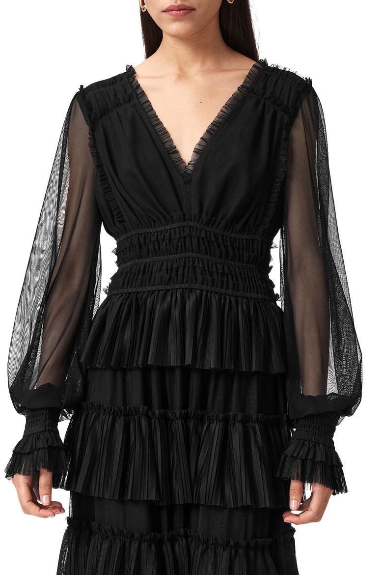 Xantara Long Sleeve Tiered Dress, Alternate, color, BLACK