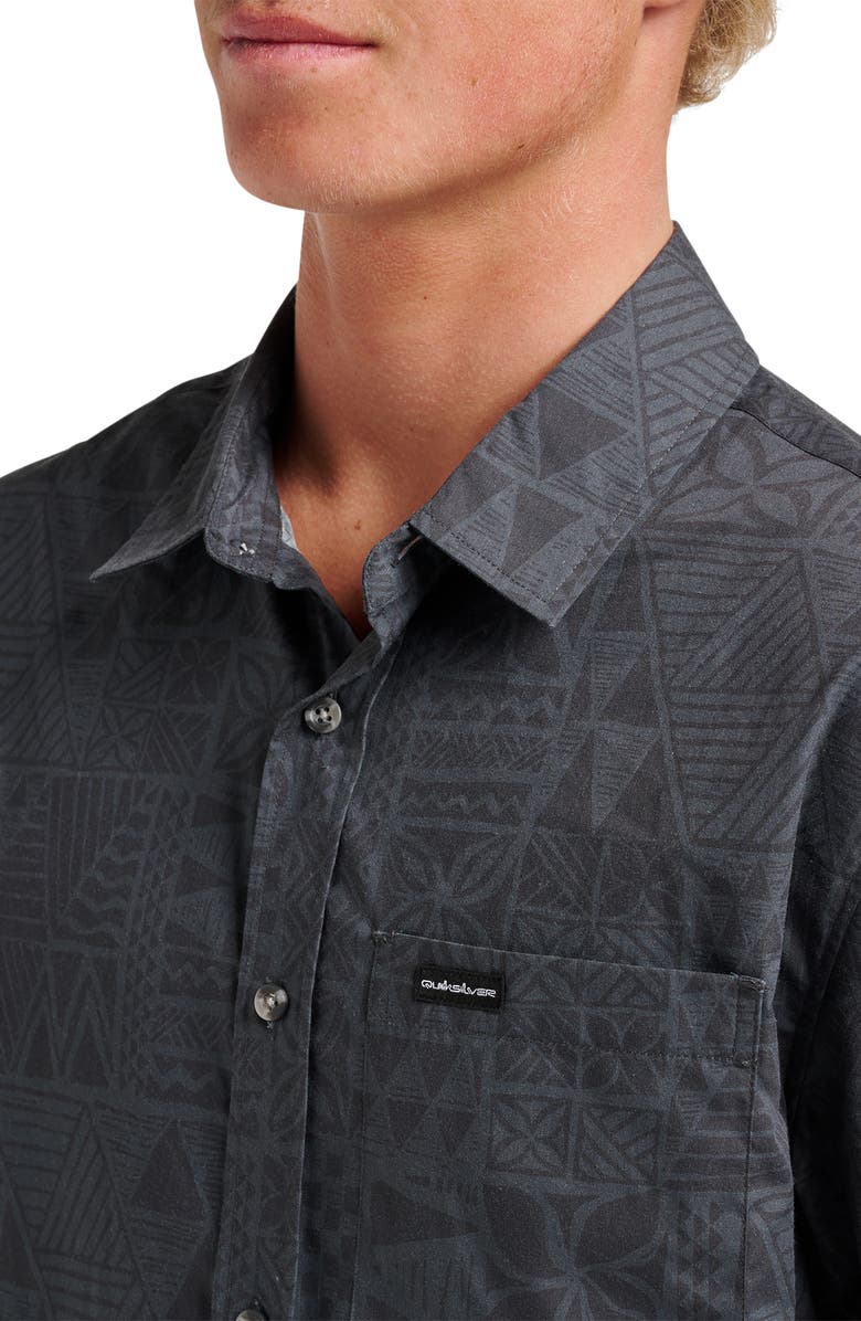 Quiksilver Geo Print Cotton Blend Button-Up Shirt, Alternate, color, Iron Gate