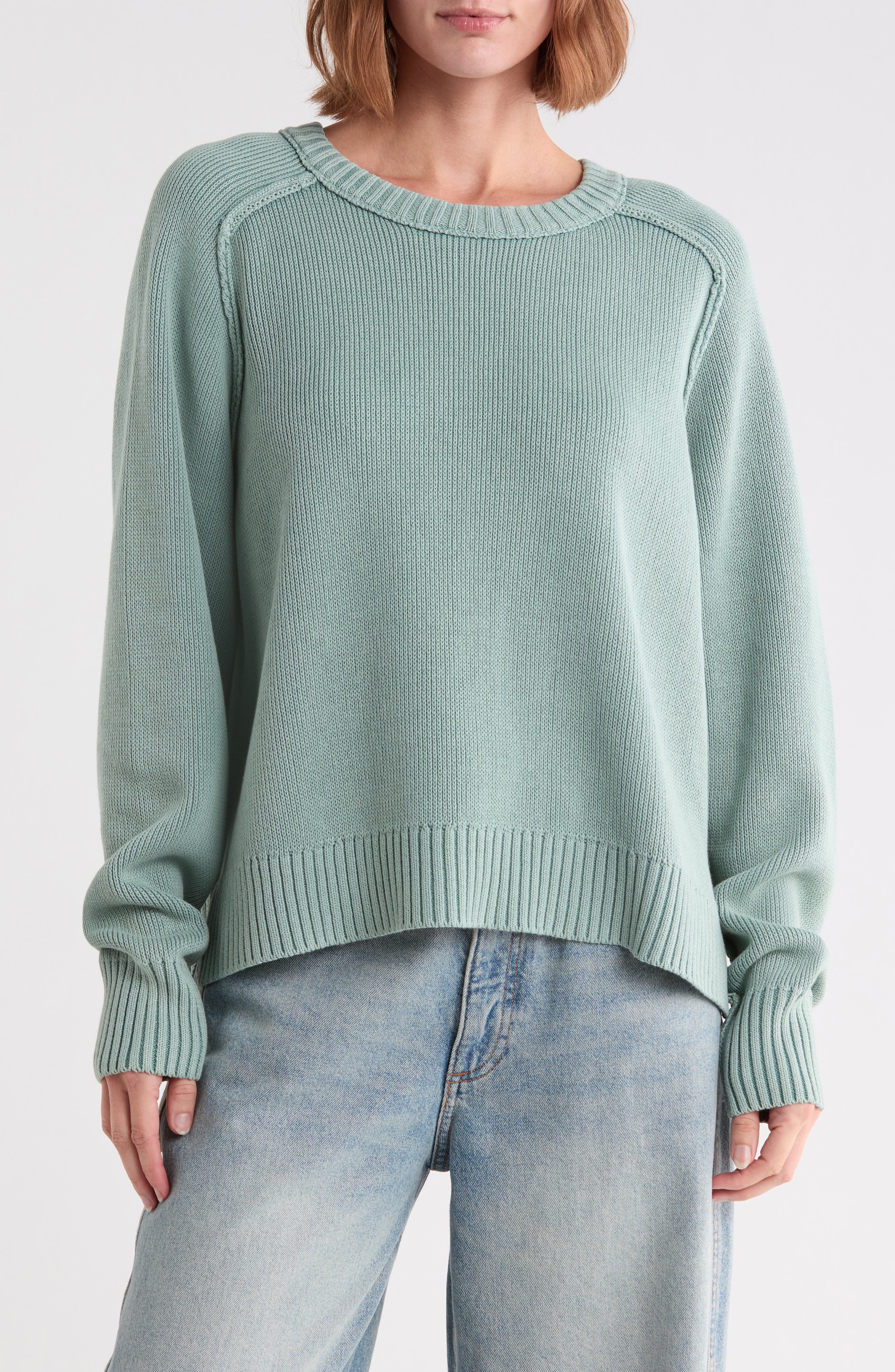 Free People Spring Street Cotton Crewneck Sweater In Blue