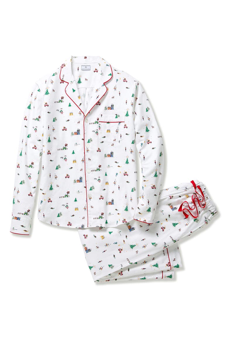 Petite Plume Holiday Town Brushed Cotton Twill Pajamas, Alternate, color, White