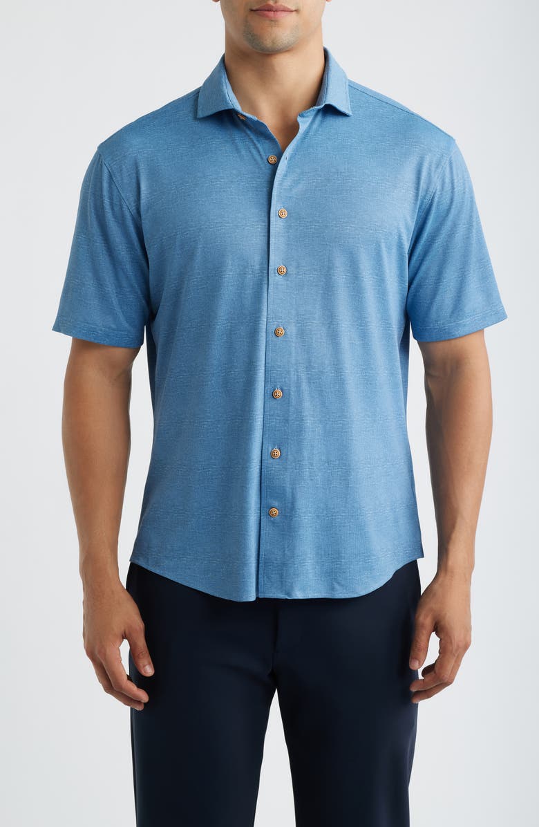 johnnie-O Breck Hangin’ Out Knit Short Sleeve Button-Up Shirt, Main, color, Sound Side