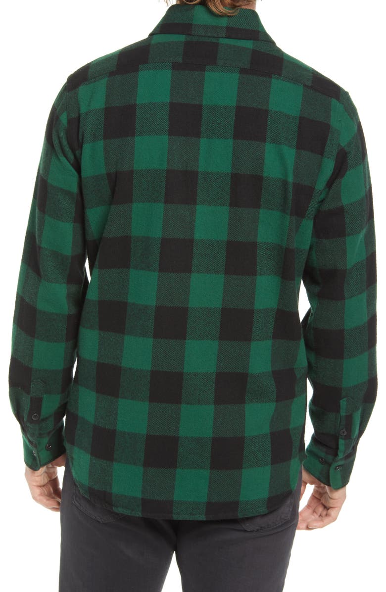 Schott NYC Buffalo Check Flannel Long Sleeve Button-Up Shirt, Alternate, color, Green