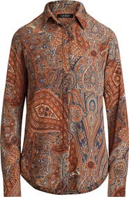 Lauren Ralph Lauren Paisley Crêpe de Chine Button-Up Shirt
