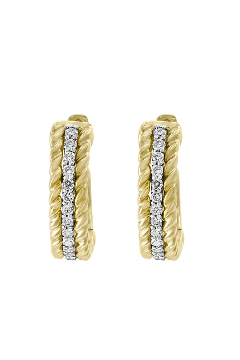 14K Two-Tone Gold Diamond Huggie Hoop Earrings, Alternate, color, 14K Gold