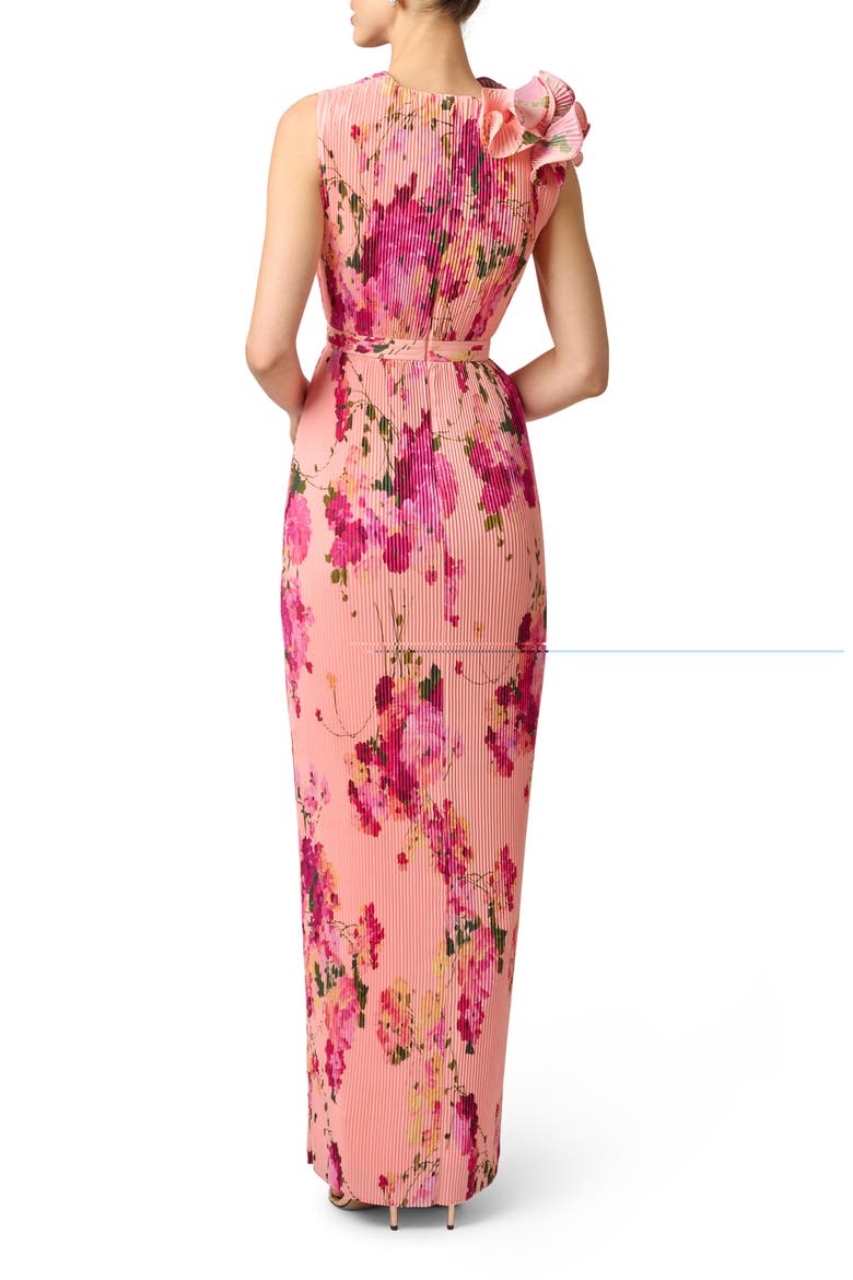 Print Plissé Sleeveless Gown, Alternate, color, PINK MULTI