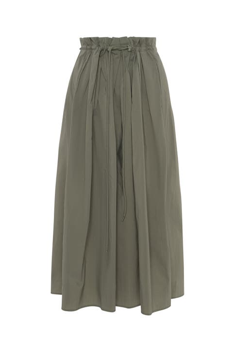 Cotton Paper Bag Waist Elastic Midi Skirt