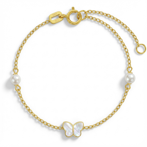 14k Mother of Pearl Butterfly Girls Bracelet