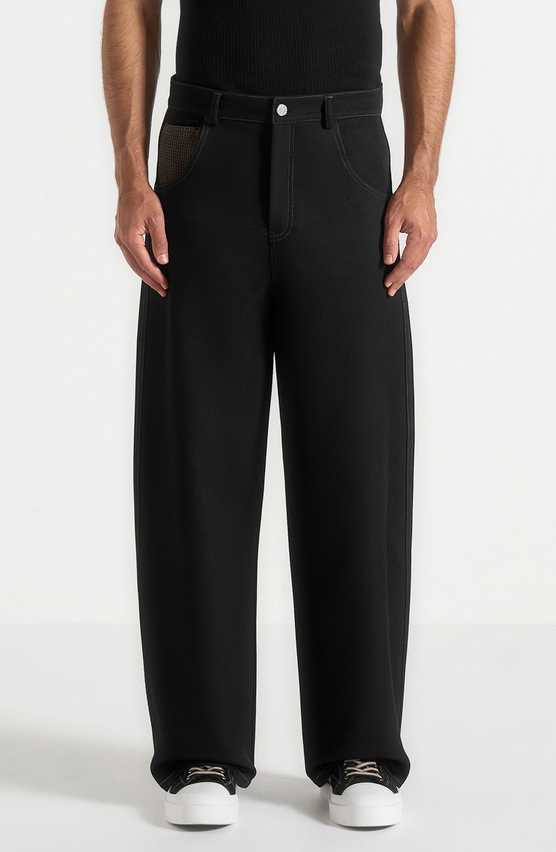 Manière De Voir Lazare Wide Leg Twill Jeans, Alternate, color, Black