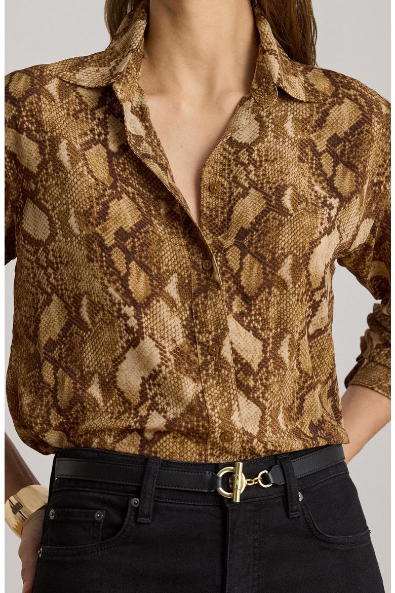 Python Print Relaxed Fit Georgette Shirt, Alternate, color, BEIGE