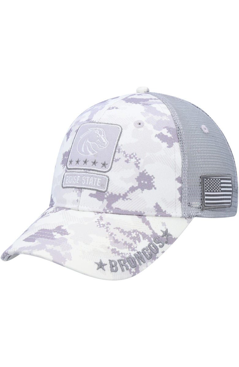 COLOSSEUM Men's Colosseum Camo Boise State Broncos OHT Military Appreciation 2400 Trucker Snapback Hat, Main, color, 