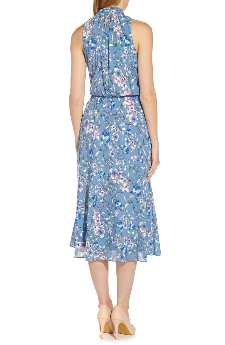 Adrianna Papell Floral Tie Neck Chiffon Midi Dress, Alternate, color, 