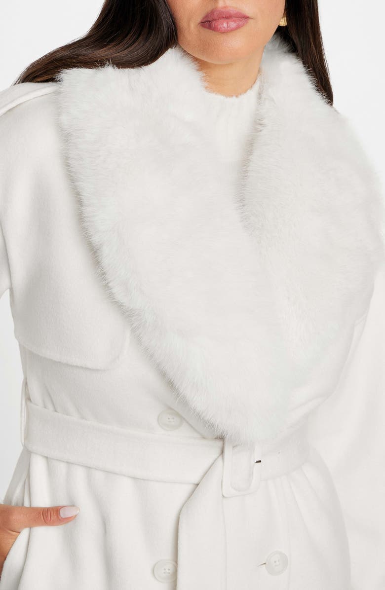 Marciano Ella Faux Fur Collar Double Breasted Coat, Alternate, color, White