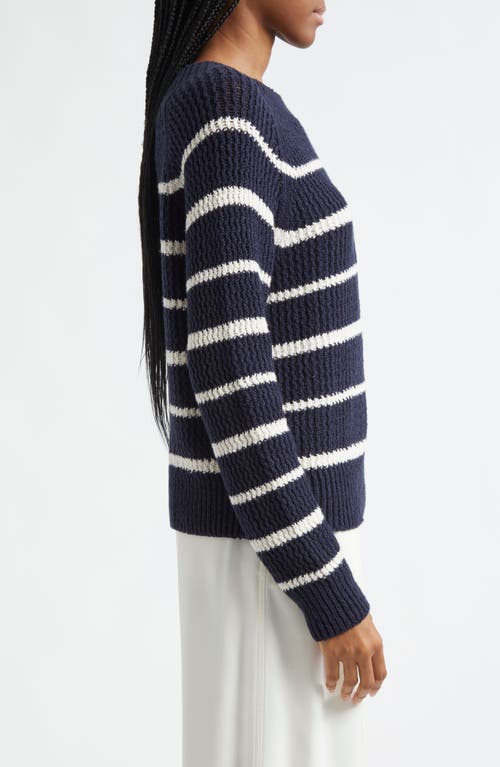 Vince Rib Stripe Crewneck Sweater In Navy/pampas