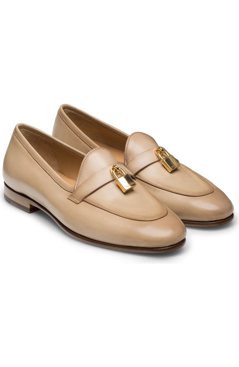 Magnanni Stella Lock Leather Loafer, Main, color, Taupe
