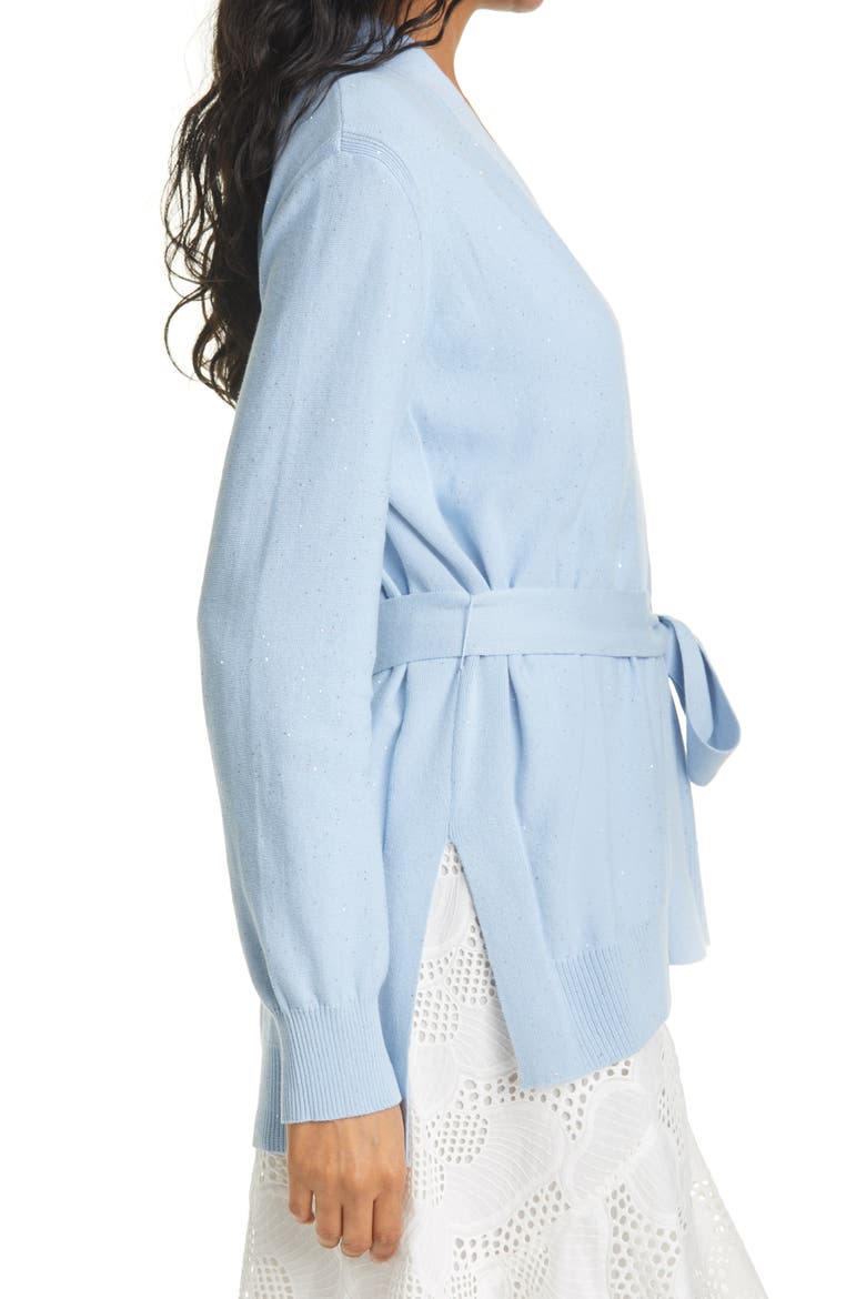 Tie Front Sequin Cardigan, Alternate, color, ICE BLUE