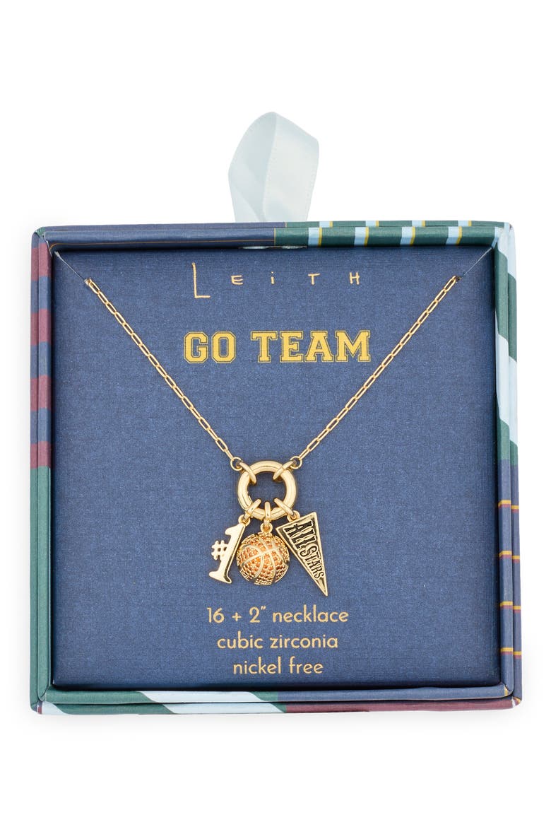 Cubic Zirconia Allstar Basketball Charm Necklace, Main, color, ORANGE- CLEAR- GOLD