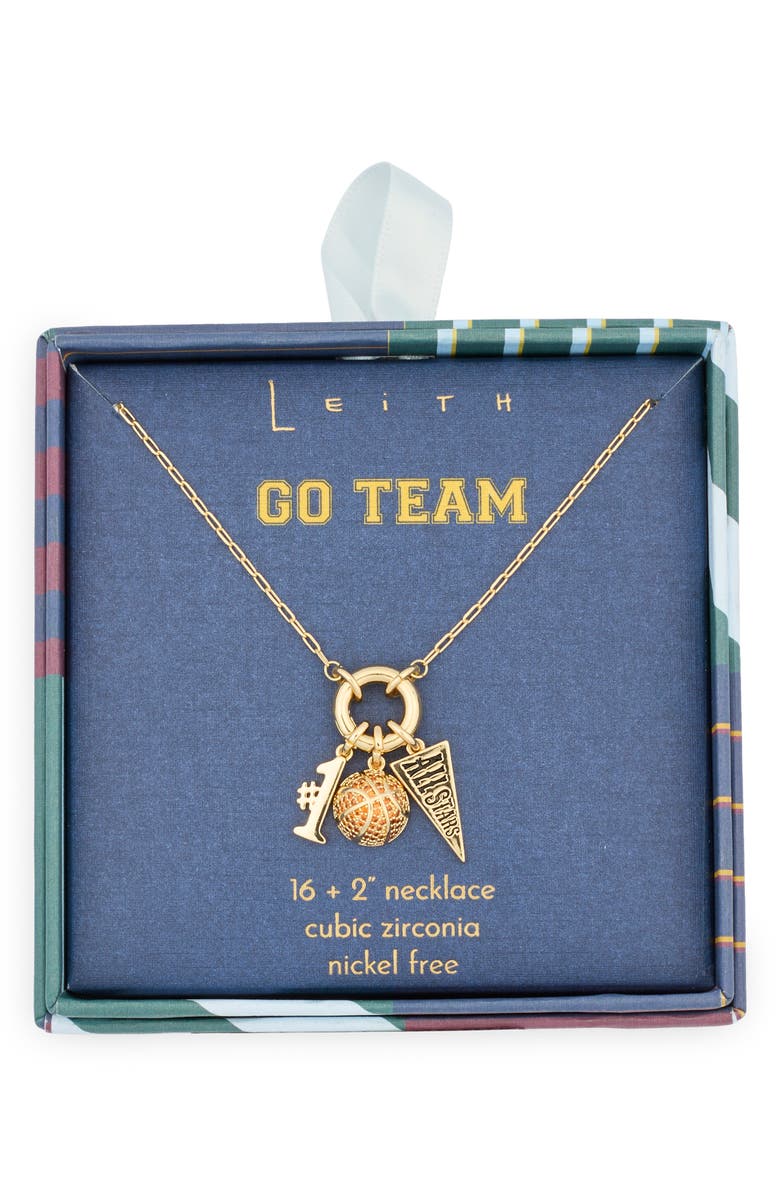 Leith Cubic Zirconia Allstar Basketball Charm Necklace, Main, color, Orange- Clear- Gold