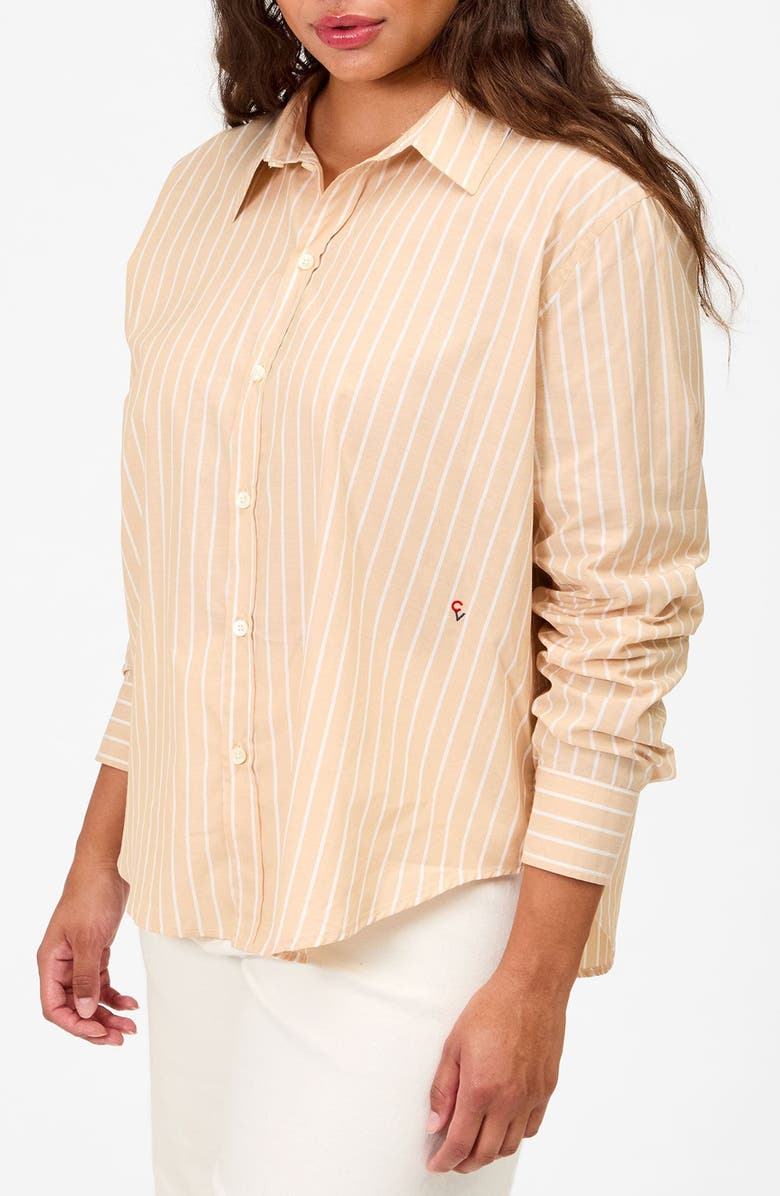 Clare V. Suzette Cotton & Silk Blend Button-Up Shirt, Alternate, color, Sand/ Cream