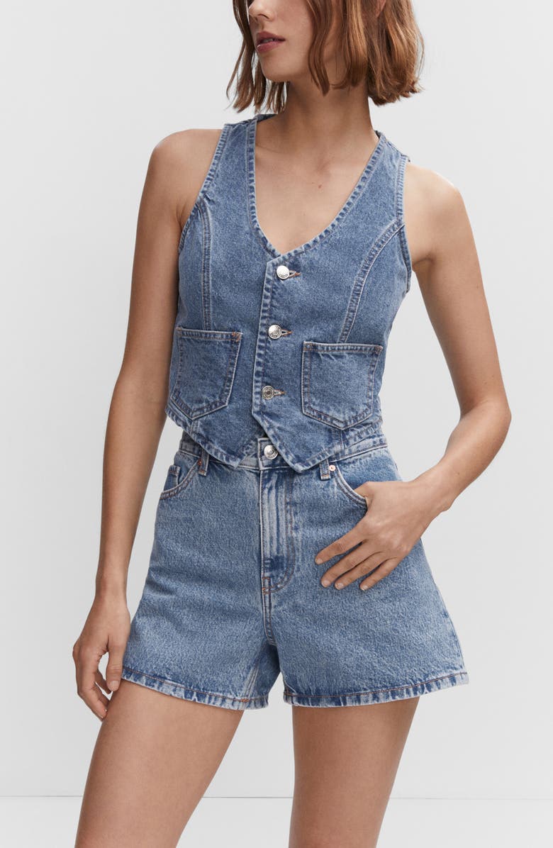 MANGO High Waist Denim Shorts, Alternate, color,