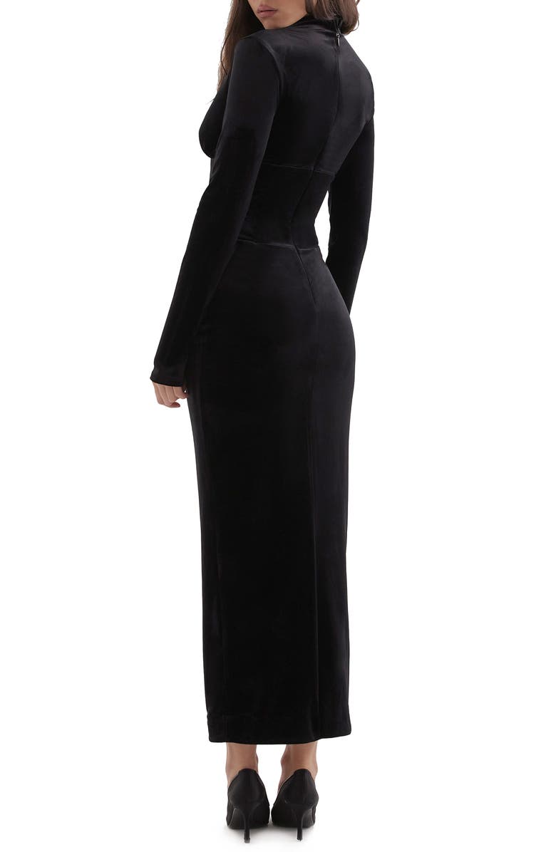 HOUSE OF CB Arabella Plunge Neck Long Sleeve Velvet Corset Dress, Alternate, color, Black