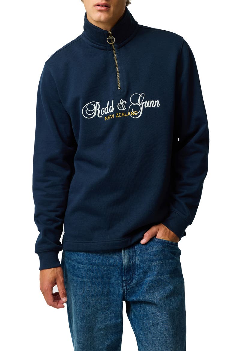 Jubilee Embroidered Logo Cotton French Terry Quarter Zip Pullover, Main, color, ECLIPSE