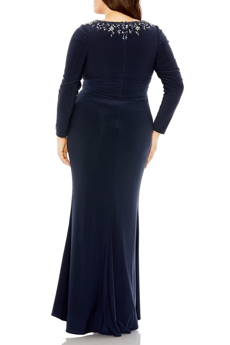 Long Sleeve Embellished Neckline Jersey Gown, Alternate, color, MIDNIGHT