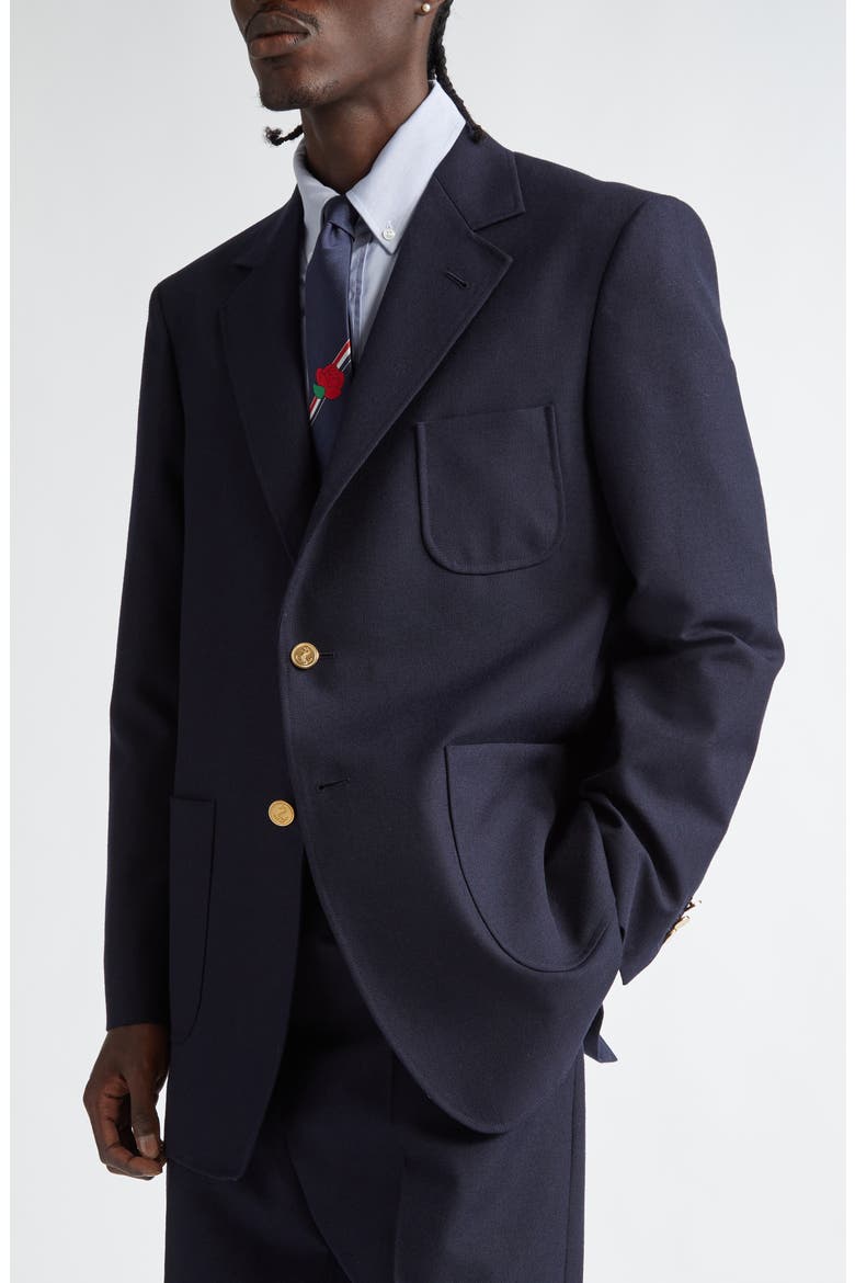 Unstructured Virgin Wool Hopsack Sport Coat, Alternate, color, NAVY