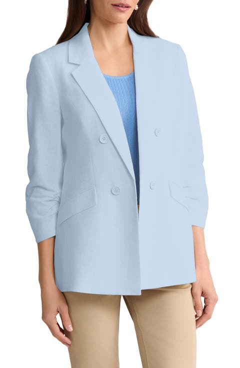 Scrunch Sleeve Faux Double Breasted Linen Jacket (Regular & Petite)