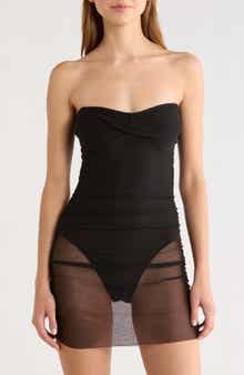 Hutch Radlee Strapless Mesh Overlay Skirted One-Piece Swimsuit