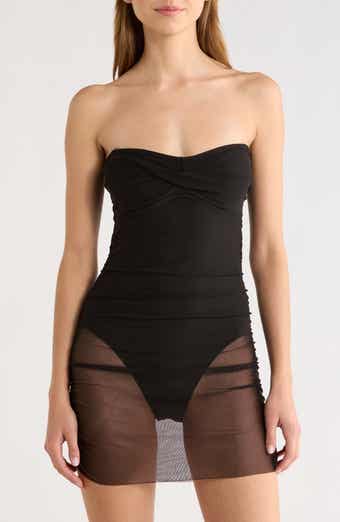 Hutch Radlee Strapless Mesh Overlay Skirted One-Piece Swimsuit